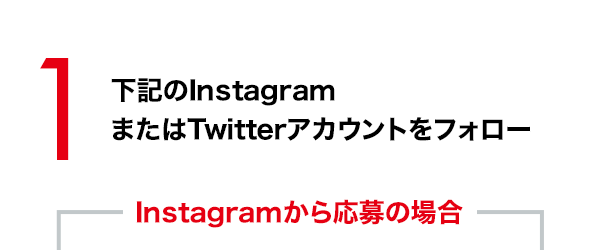 下記のInstagramまたはTwitterアカウントをフォロー：Instagramから応募の場合